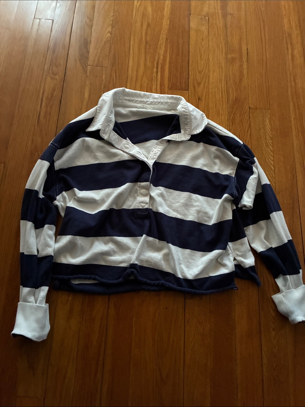 aerie Navy and White Striped Rugby Crop Top, size small